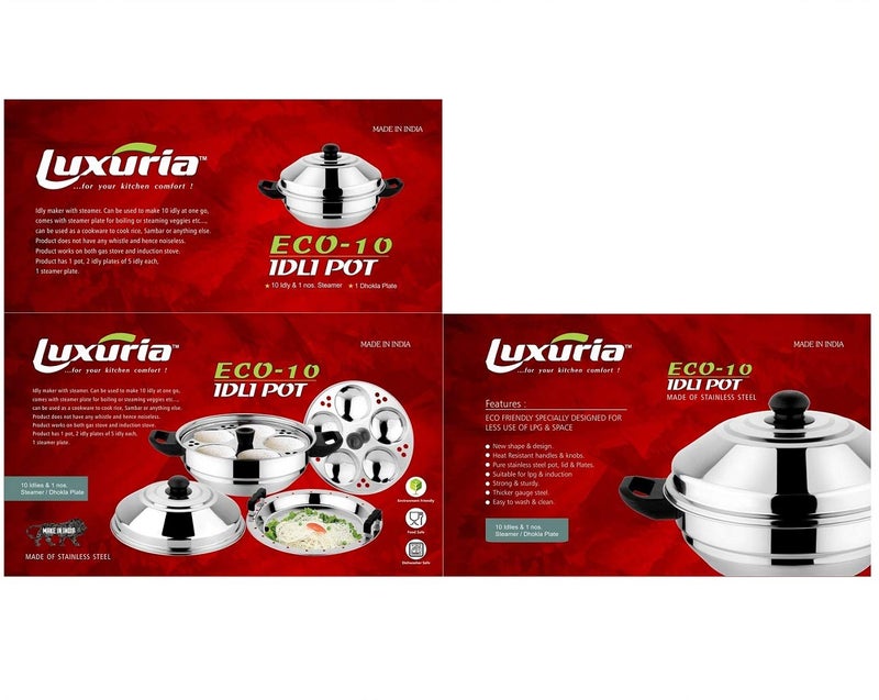 Luxuria Stainless Steel Eco 10 Standard Idli Maker - Image 2