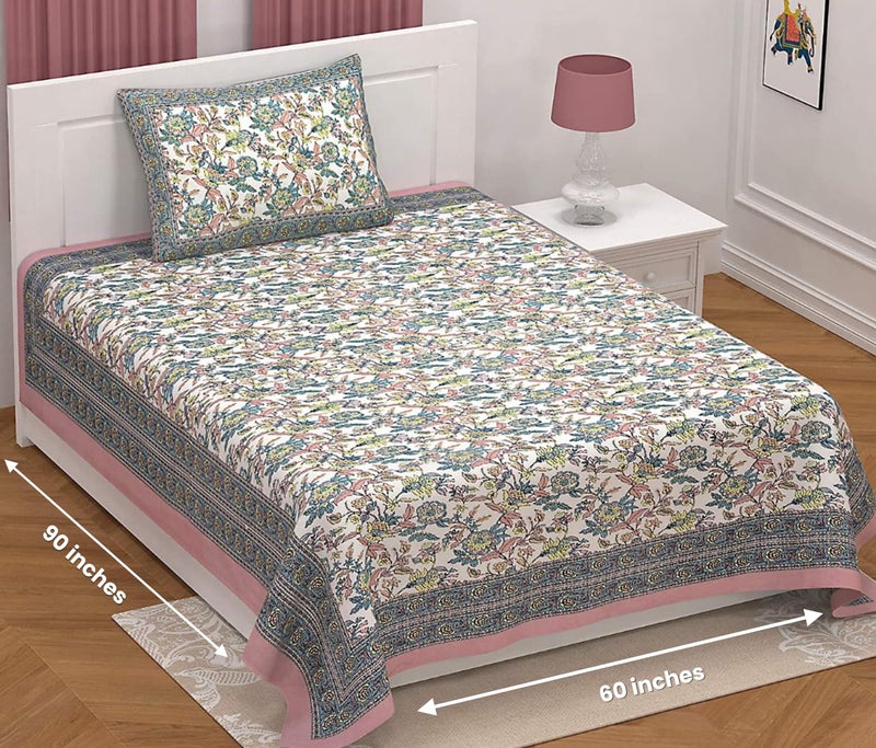 EasyGoods® 250 TC Cotton Bedsheet for Single Bed -Light Pink, Ethnic07 Bedsheet Single Size Bed Cotton, Single Size Bedsheet, Single Bedsheet with 1 Pillow Cover 60x90 Inch, Handcrafted Bed Sheets - Image 3