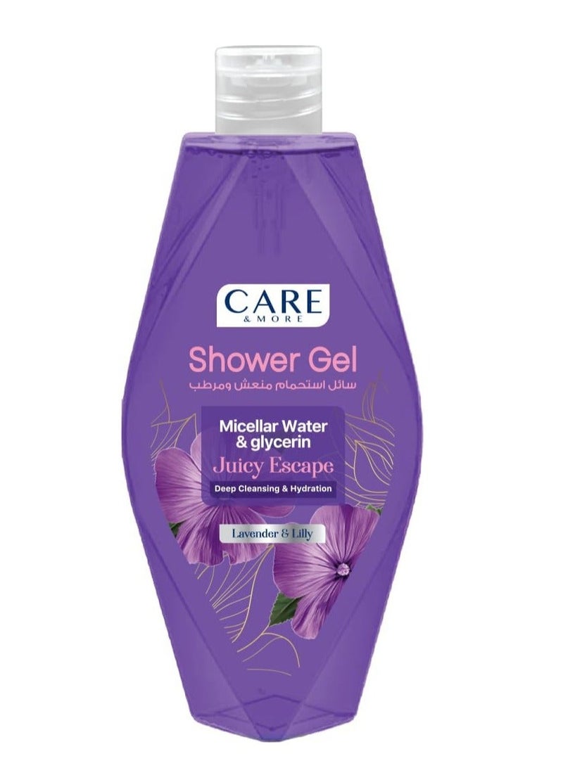 Care & More Liquid hand soap For Hand Wash , Very Good Smell Oud Breeze , Size 520 Ml & Shower Gel Micellar and glycerin juicy escape for deep cleaning and hydration With Lavender & Lily 500ml - purpleBundle - Image 3