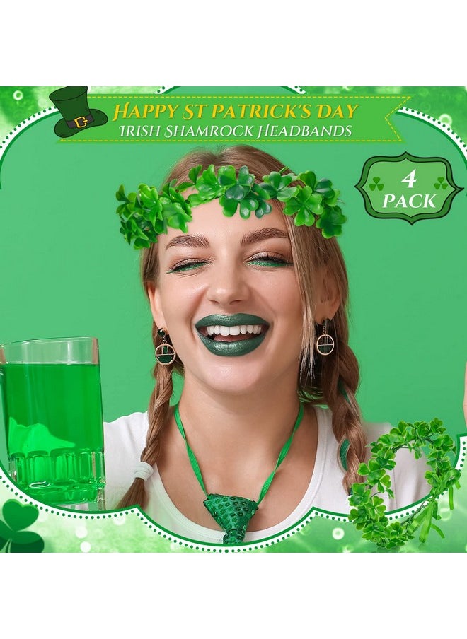 Cindeer - 4 Pcs St Patrick'S Day Headbands Irish Shamrock Crown Green Garland Clover Fairy Headpiece St. Patrick'S Day Accessories For Women Girls Party Supplies - Image 1