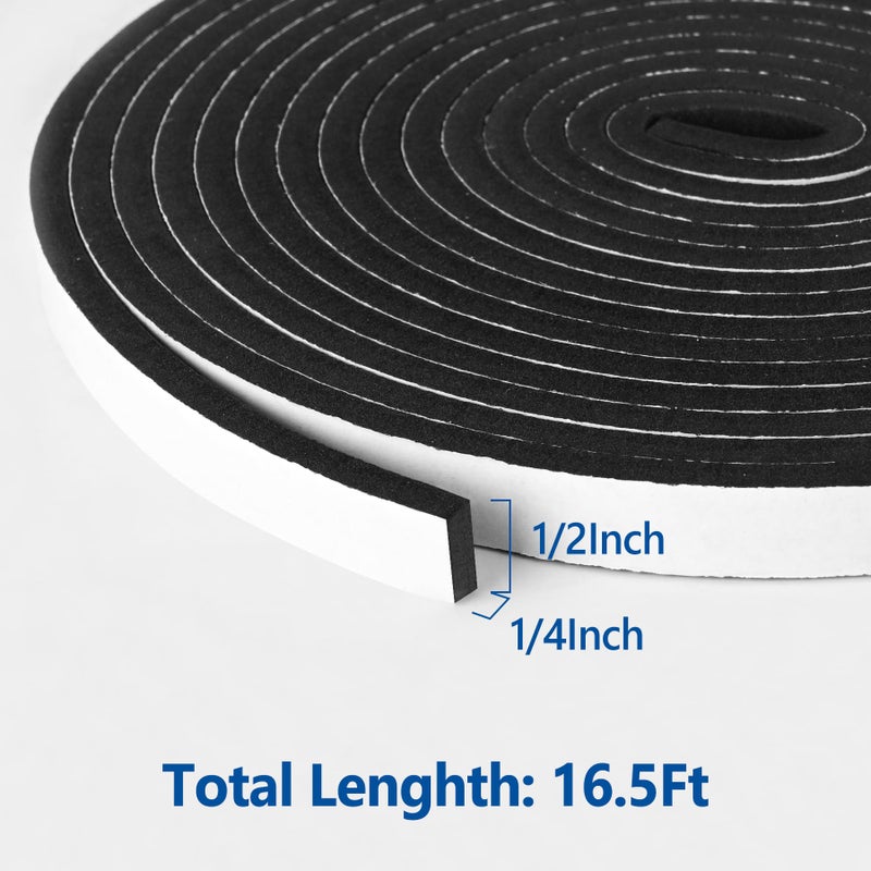 Kikerike Self Adhesive Foam Tape Weatherstrip 1/2In x 1/4In x 16.5Ft High Density Foam Insulation Strips Seal Weather Stripping with Strong Adhesive for Door and Window Sound Isolation Soundproofing - Image 2