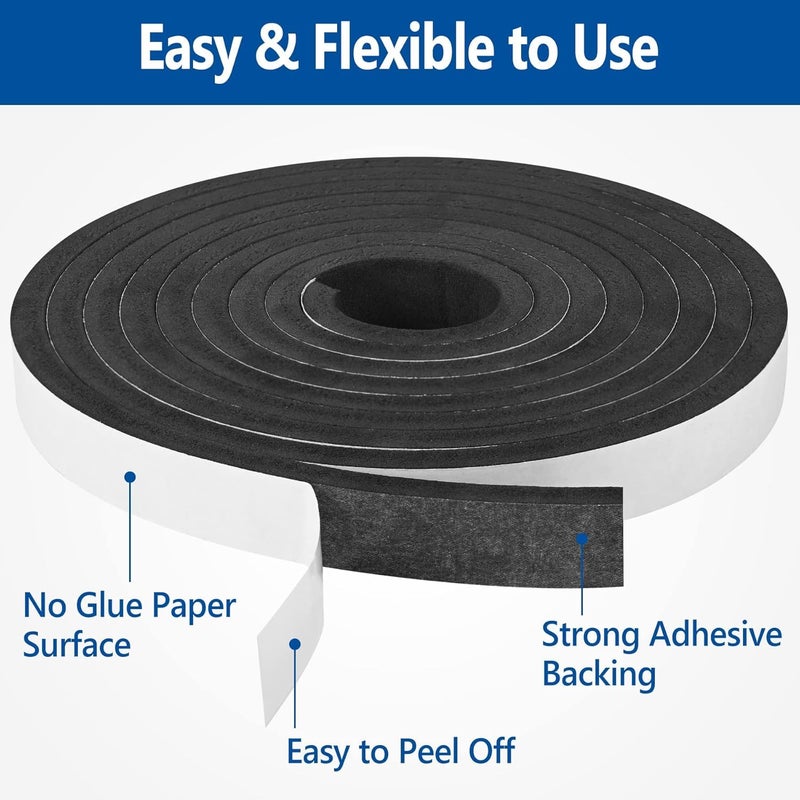 Kikerike Self Adhesive Foam Tape Weatherstrip 1/2In x 1/4In x 16.5Ft High Density Foam Insulation Strips Seal Weather Stripping with Strong Adhesive for Door and Window Sound Isolation Soundproofing - Image 3