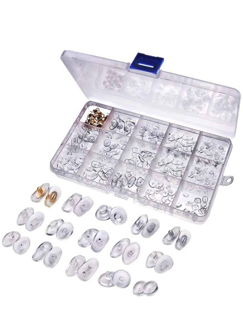 KASTWAVE Glasses Nose Pads, 15 Styles 150 Pairs Glasses Repair Kit Lock Card Type PVC Nose Pad Screws Home Repair Box Glasses Accessories - Image 1