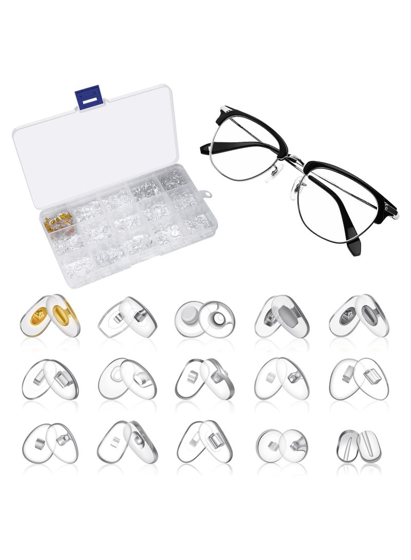 KASTWAVE Glasses Nose Pads, 15 Styles 150 Pairs Glasses Repair Kit Lock Card Type PVC Nose Pad Screws Home Repair Box Glasses Accessories - Image 2