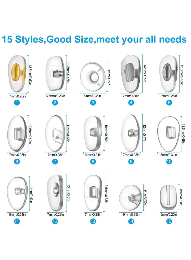 KASTWAVE Glasses Nose Pads, 15 Styles 150 Pairs Glasses Repair Kit Lock Card Type PVC Nose Pad Screws Home Repair Box Glasses Accessories - Image 4