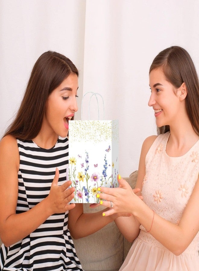 W WINTMING مجموعة هدايا زهور برية من W WINTMING، 16 قطعة، أكياس ورقية بيضاء بمقبض، أكياس هدايا مزينة بالزهور لحفلات الربيع، أكياس هدايا مزينة بالزهور البرية لحفلات استقبال المولود الجديد وحفلات الزفاف (Wildflower-2, 16) - Image 4