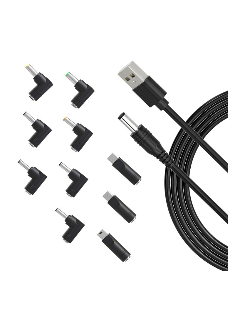SYOSI USB to DC 5-V Power Cord Universal DC 5.5x2.1mm Plug Jack Charging Cable with 10 Connector Tips 5.5*2.5, 4.8*1.7, 4.0*1.7, 4.0*1.35, 3.5*1.35, 3.0*1.1, 2.5*0.7, Micro USB, Type-C, Mini USB - Image 1