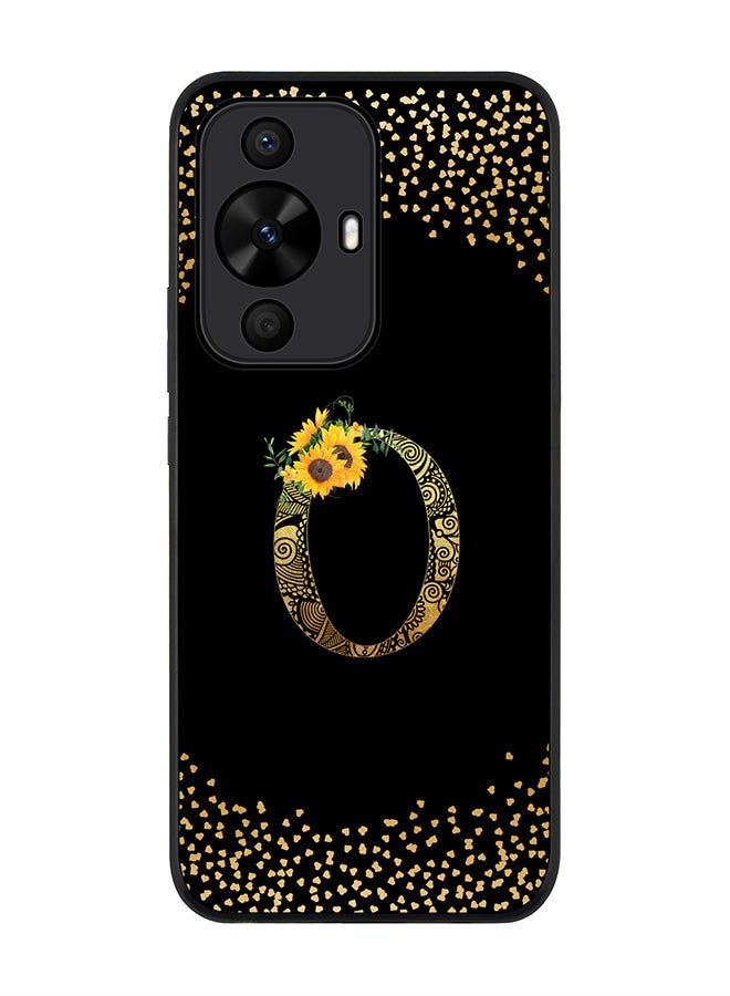 Stylizedd Rugged Black edge case for Huawei nova 12s / Huawei nova 11/ Huawei nova 12 Lite 4G,Custom Monogram Initial Letter Floral Pattern Alphabet - O (Black) - Image 1