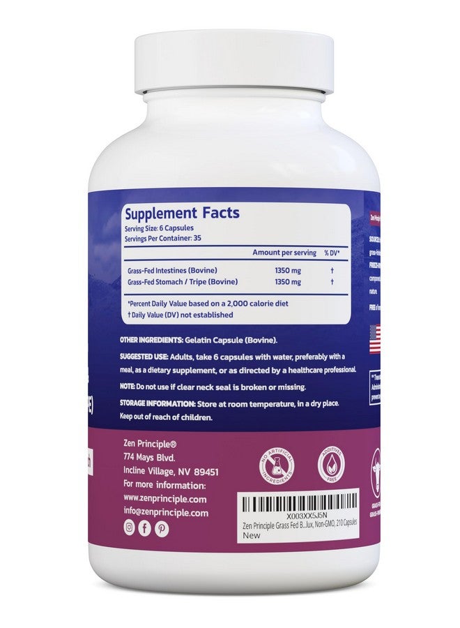 Zen Principle Grass Fed Beef Intestines with Stomach (Tripe) Supplement, Supports Digestive Health and Gut Balance, Supports Acid Reflux Balance, Natural Intestine Wellness, 210 Capsules - Image 2