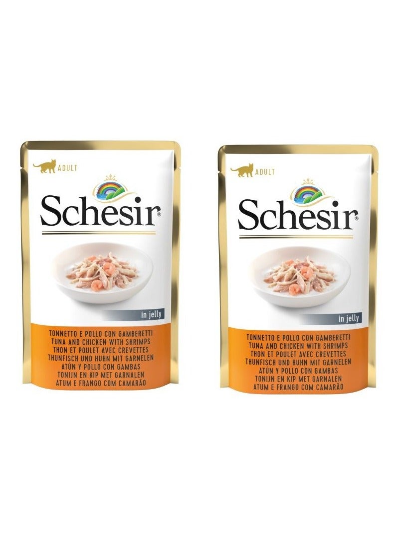 Schesir 2pcs Cat Pouch Jelly Tuna Chicken Shrimps 85g