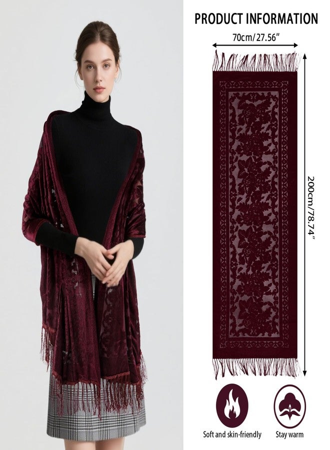E-Clover Red Women Velvet Scarfs Shawls and Wraps for Evening Dresses Wedding Shawl Wraps Tassel - Image 2