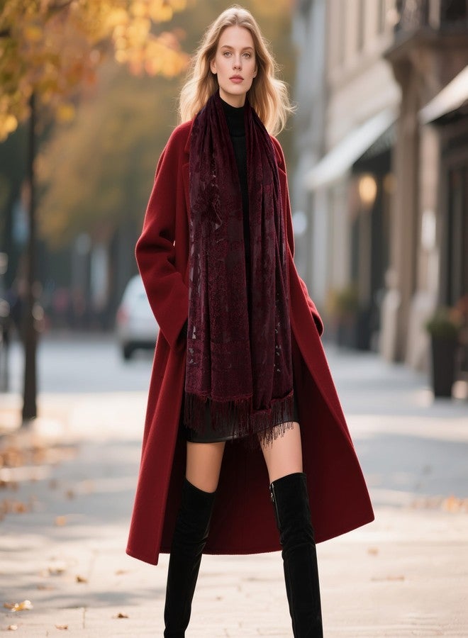 E-Clover Red Women Velvet Scarfs Shawls and Wraps for Evening Dresses Wedding Shawl Wraps Tassel - Image 5