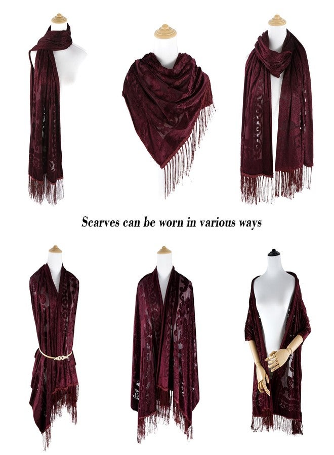E-Clover Red Women Velvet Scarfs Shawls and Wraps for Evening Dresses Wedding Shawl Wraps Tassel - Image 3