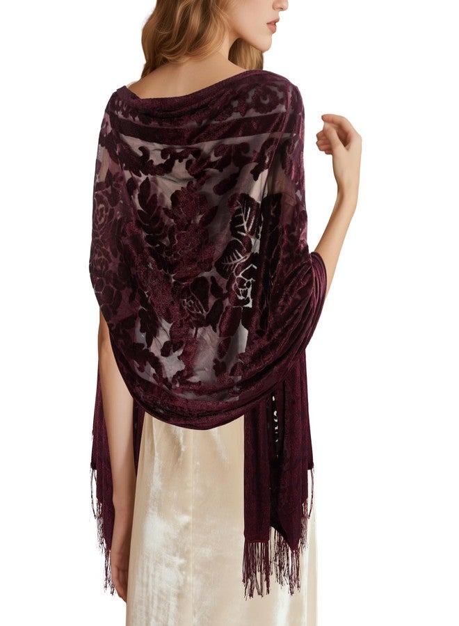 E-Clover Red Women Velvet Scarfs Shawls and Wraps for Evening Dresses Wedding Shawl Wraps Tassel - Image 1