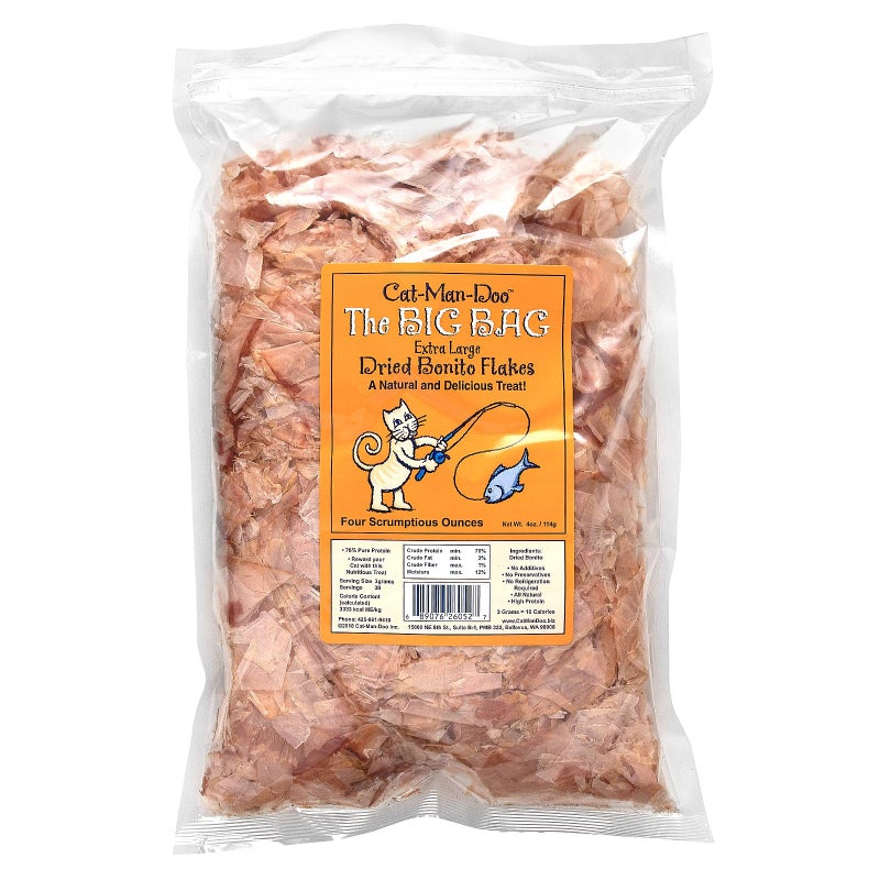 Cat-Man-Doo Extra Large Dried Bonito Flakes Treats for Dogs & Cats - All Natural High Protein Flakes - 4oz. / 112g Bag - Image 1