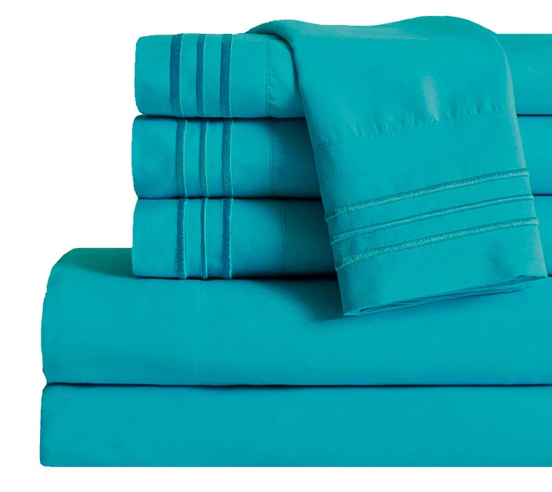 Mocassi Queen Sheet Set  Luxury Hotel 1800 Premier Bedding Sheets  Pillowcases  Ultra Soft Breathable  Cooling Bed Sheets  Deep Pocket  Wrinkle Resistant  6 Piece Set  Queen Teal