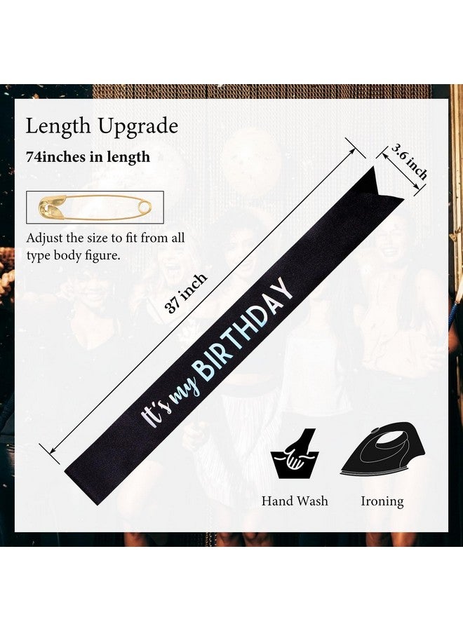 CIEHER 71.65 L x 3.6 W Black Birthday Sash - It's My Birthday Glitter Fabric Sash for Women, Girls, and All Ages - Image 2