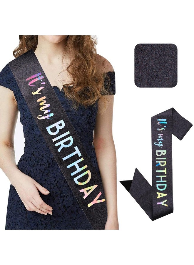 CIEHER 71.65 L x 3.6 W Black Birthday Sash - It's My Birthday Glitter Fabric Sash for Women, Girls, and All Ages - Image 1