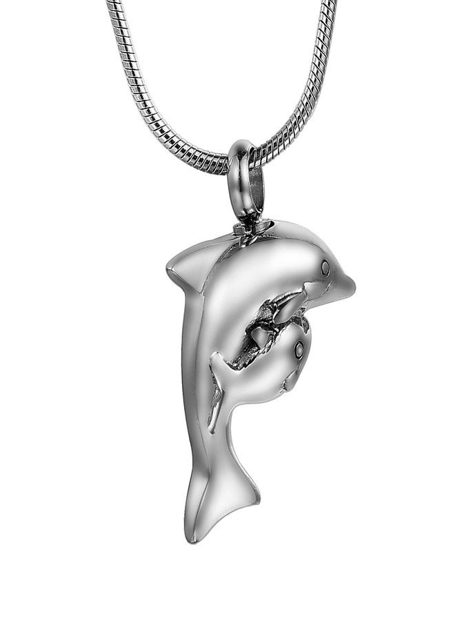 COCO Park Mom & Baby Dolphin Pet Cremation Necklace 316L Steel Memorial Keepsake Urn Pendant Jewelry for Ashes - Image 1
