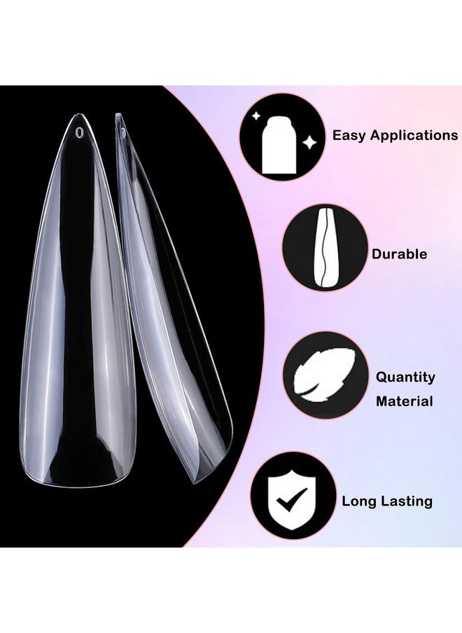 LoveOurHome 240Pc Long Stiletto Nail Tips Xl Clear Acrylic False Nails Pointy Stiletto Artificial Fake Nail Art Tips Full Cover 12 Size Manicure Diy Fingernails Design Nail Decor For Women Girls  - Image 4