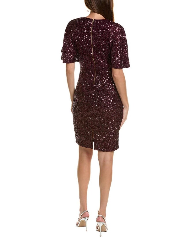 Taylor Women's Flutter Sleeve V-Neck Sequin Cocktail Dress, Mulberry - Image 2