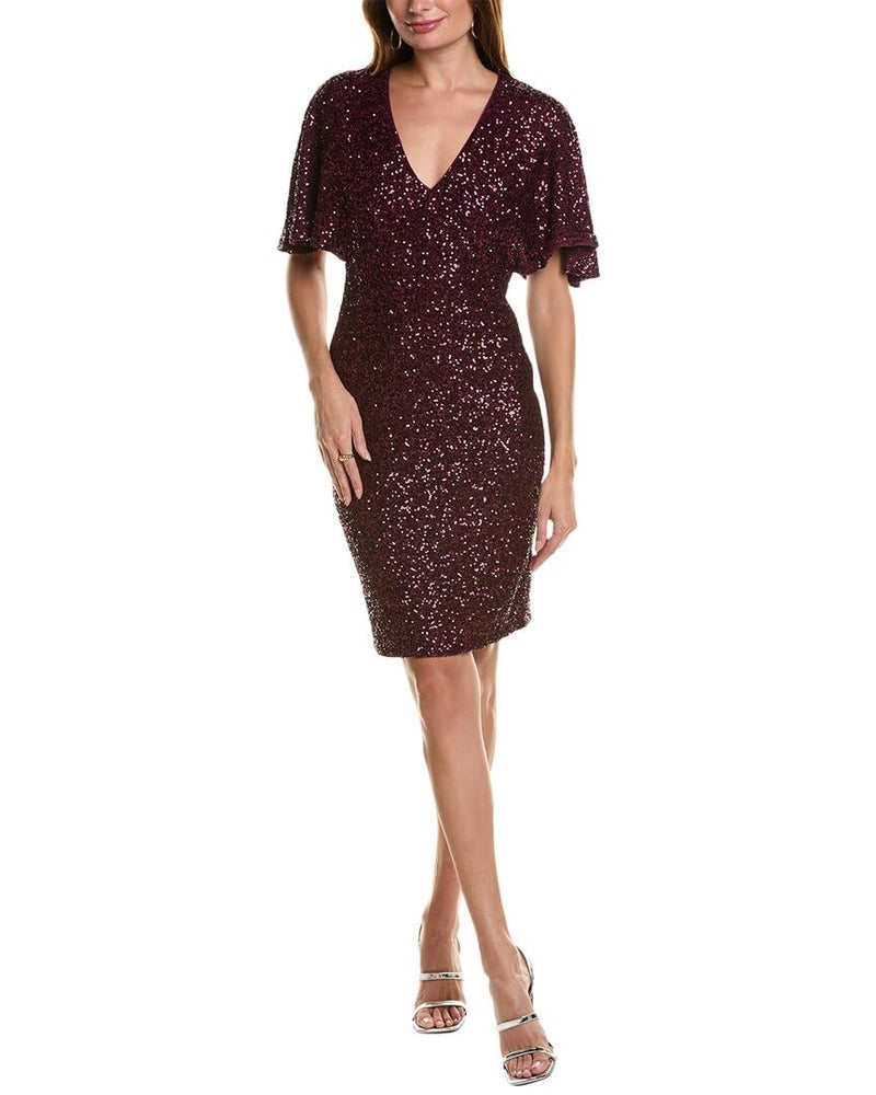 Taylor Women's Flutter Sleeve V-Neck Sequin Cocktail Dress, Mulberry - Image 1