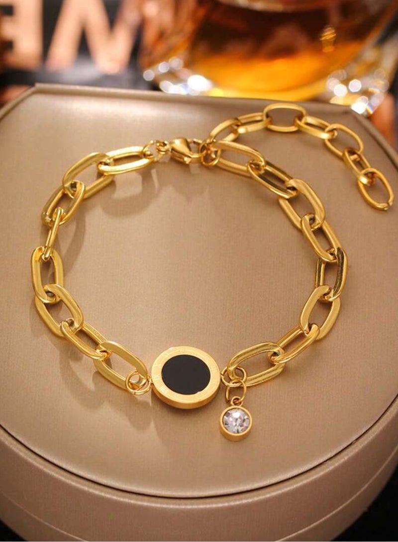 إيكوال اسوارة نسائية أنيقة وعالية الجودة مصنوعة من الاستانلس ستيل مطلية باللون الذهبي - Image 1