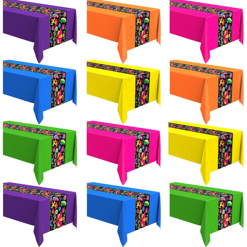 اودين أودين، 12 قطعة، مفرش طاولة فييستا، 108 × 54 بوصة، غطاء طاولة بلاستيكي، مفرش طاولة مكسيكي مقاوم للماء، غطاء طاولة للاستخدام مرة واحدة، مناسب لليلة تاكو، ولحفلات الزفاف المكسيكية الاحتفالية (ملون). - Image 1