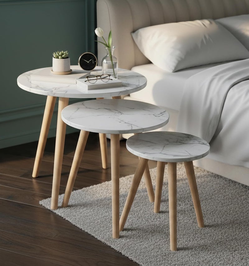 Nesting Table Set - Modern Coffee and Side Tables with a Simple Design and Wooden Legs - Space-Saving Design for Living Room, Bedroom, or Office (تصميم دائري - 10) - Image 5