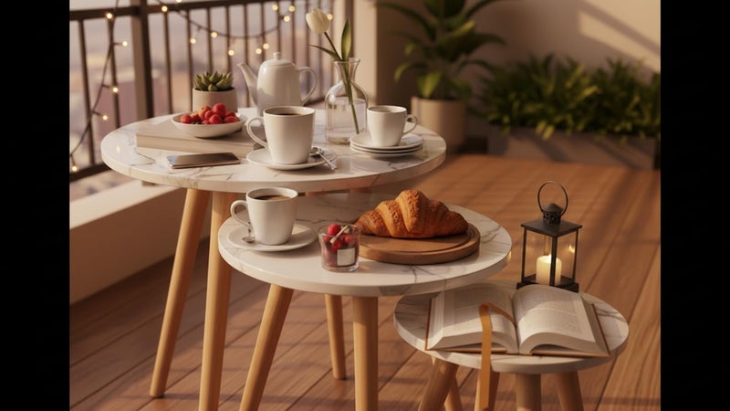 Nesting Table Set - Modern Coffee and Side Tables with a Simple Design and Wooden Legs - Space-Saving Design for Living Room, Bedroom, or Office (تصميم دائري - 10) - Image 3