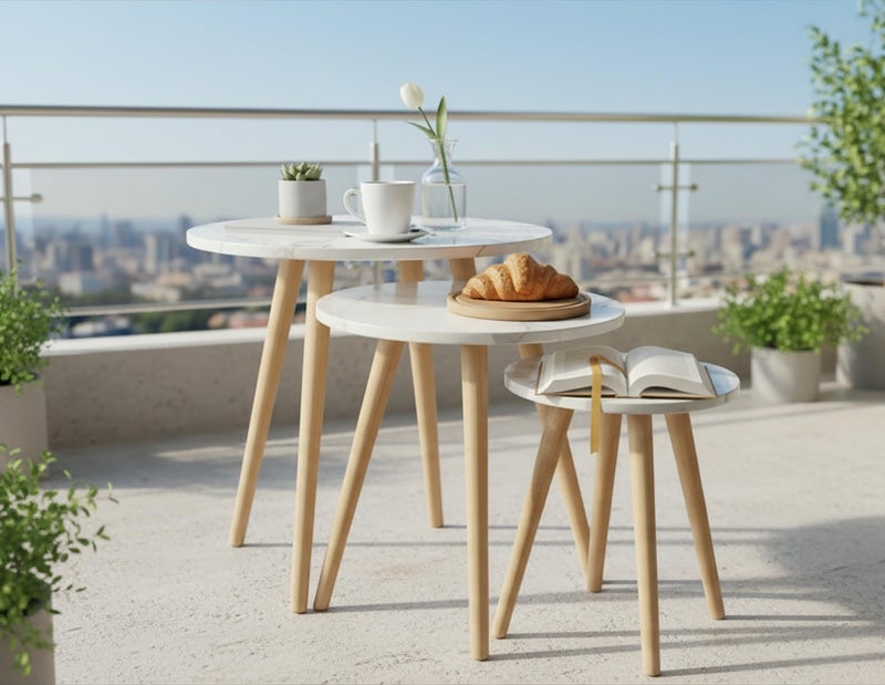 Nesting Table Set - Modern Coffee and Side Tables with a Simple Design and Wooden Legs - Space-Saving Design for Living Room, Bedroom, or Office (تصميم دائري - 10) - Image 1
