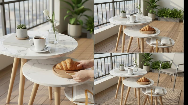Nesting Table Set - Modern Coffee and Side Tables with a Simple Design and Wooden Legs - Space-Saving Design for Living Room, Bedroom, or Office (تصميم دائري - 10) - Image 4