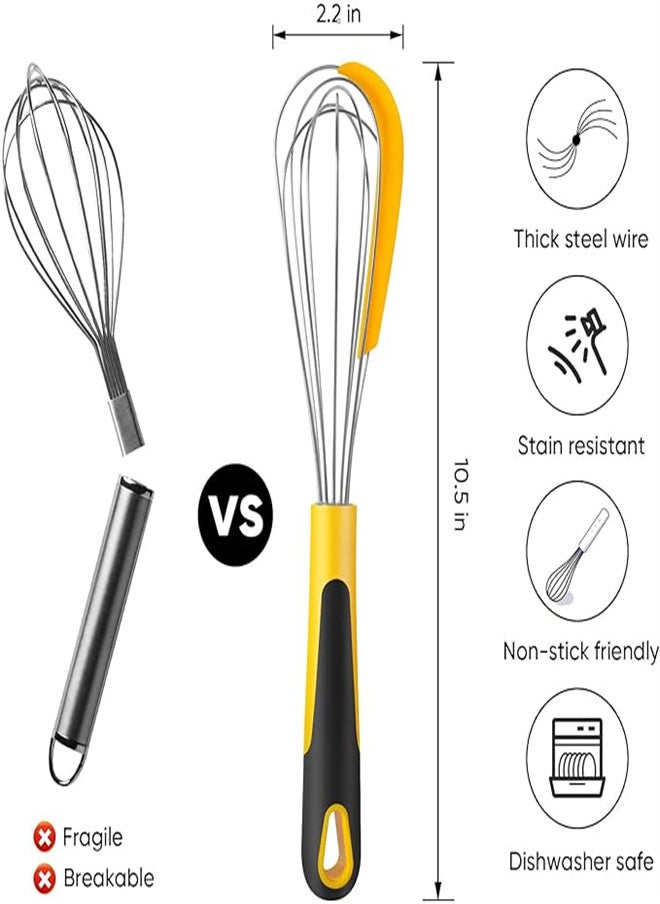 KASTWAVE - Silicone Whisk, Egg Whisks for Cooking, Stainless Steel Wisking Tool for Blending, Non Scratch Metal Wire Wisk for Kitchen Egg Bread Mixing, Small Mini Heat Resistant Whisk - Image 1