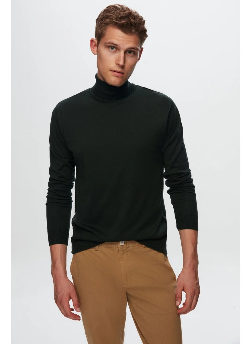 D'S DAMAT Regular Fit Khaki Cotton Blend Turtleneck Knit Sweater 5HF06ORT12007