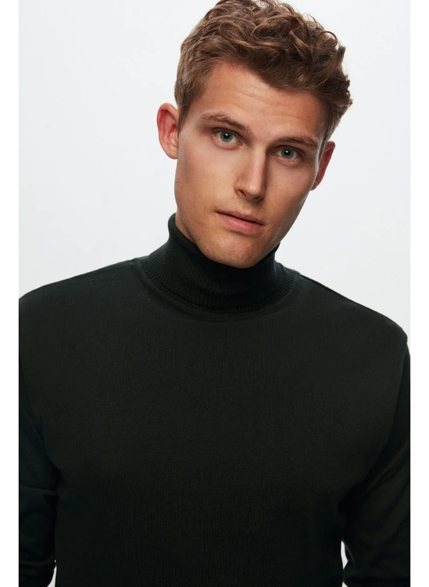D'S DAMAT Regular Fit Khaki Cotton Blend Turtleneck Knit Sweater 5HF06ORT12007