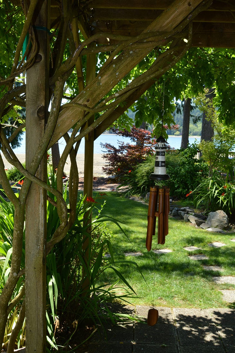 Cohasset Gifts Bamboo Wind Chime | #151A | Carved Lighthouse Bamboo Wind Chime | Nautical, Outdoor, Home Décor for Decks, Garden, Porch | Lighthouse Carving Approximately 8" | Hand Painted Distressed Red, White & Blue | - Image 3