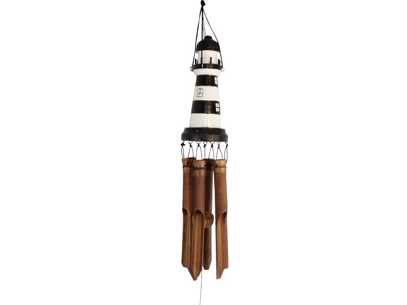 Cohasset Gifts Bamboo Wind Chime | #151A | Carved Lighthouse Bamboo Wind Chime | Nautical, Outdoor, Home Décor for Decks, Garden, Porch | Lighthouse Carving Approximately 8" | Hand Painted Distressed Red, White & Blue | - Image 5