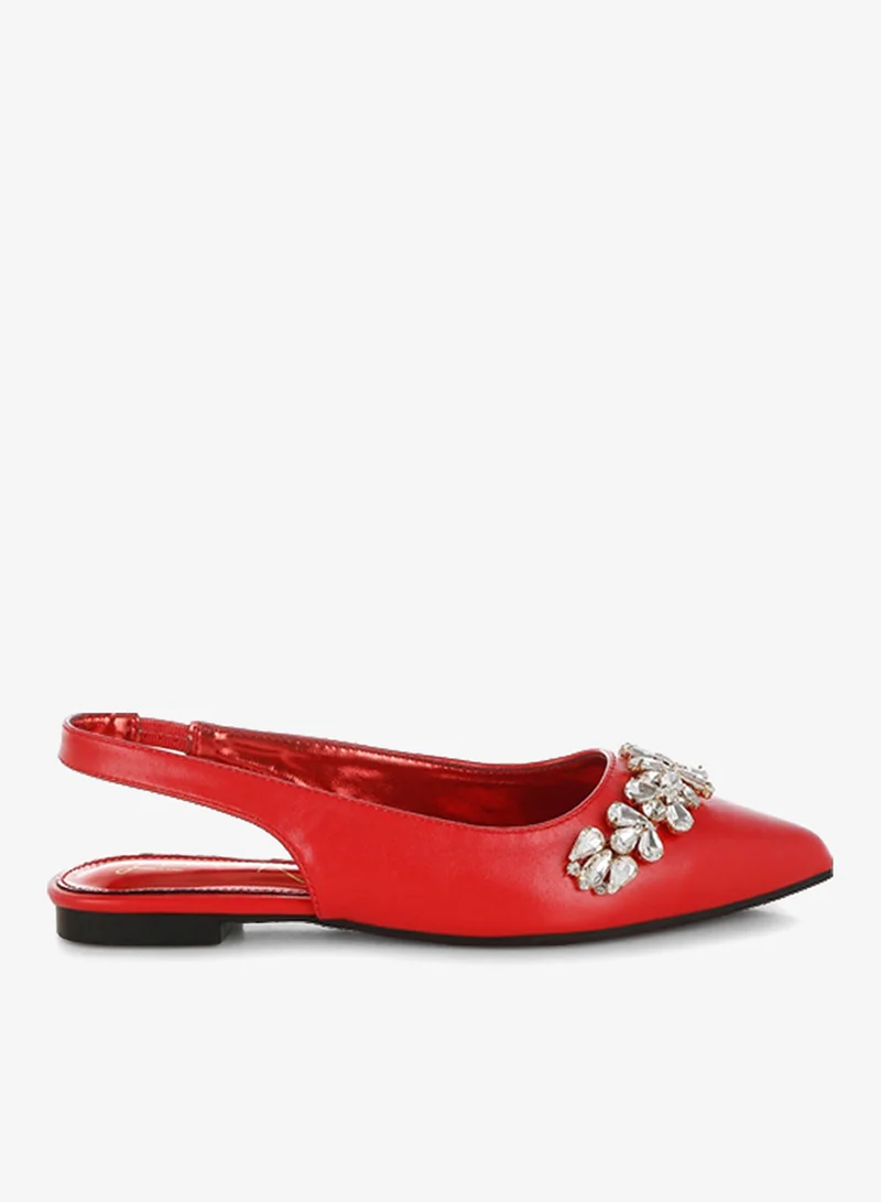 Diamante Embellished Flat Sandals in Red