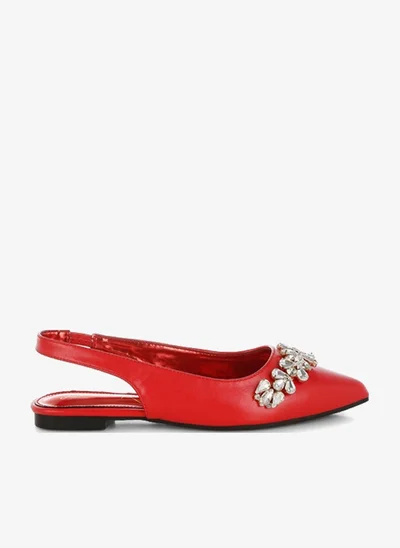London Rag Diamante Embellished Flat Sandals in Red