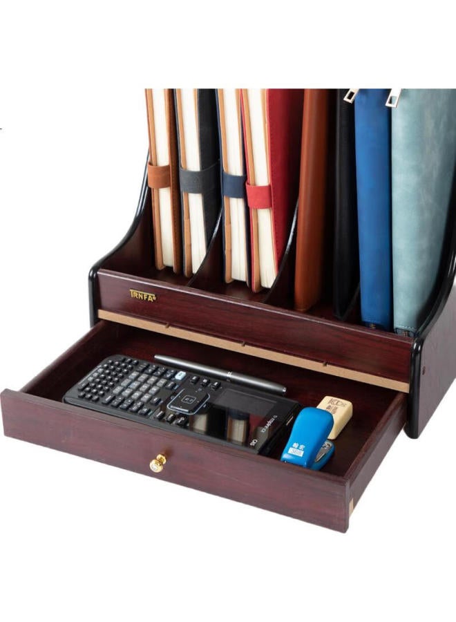 Trnfa Wooden Office Desk File Holder With Four Compartments And Drawers High-End Wooden Document Rack Magazine Shelf Book Stand - Image 3