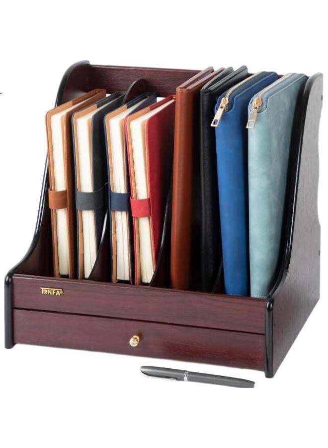 Trnfa Wooden Office Desk File Holder With Four Compartments And Drawers High-End Wooden Document Rack Magazine Shelf Book Stand - Image 2