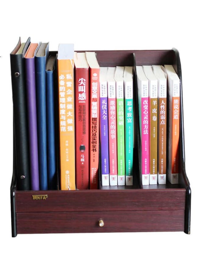 Trnfa Wooden Office Desk File Holder With Four Compartments And Drawers High-End Wooden Document Rack Magazine Shelf Book Stand - Image 1
