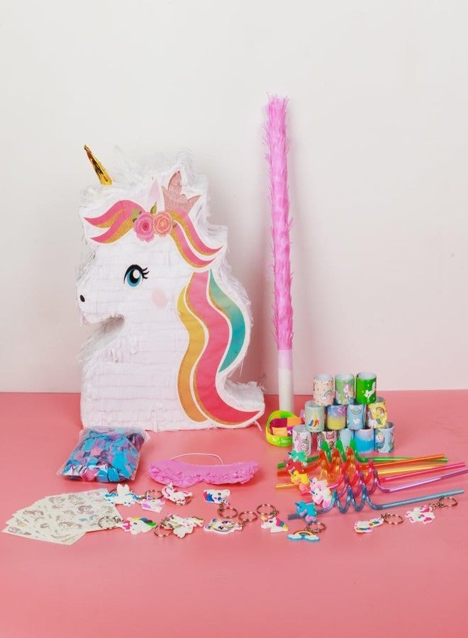 FIGEPO Unicorn Pinata Party Favors for Girl Birthday Party Supplies with Unicorn Pinata Stickers Slap Bracelets Keychains Silicone Bands and Straws (White) - Image 2