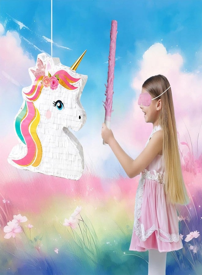 FIGEPO Unicorn Pinata Party Favors for Girl Birthday Party Supplies with Unicorn Pinata Stickers Slap Bracelets Keychains Silicone Bands and Straws (White) - Image 4