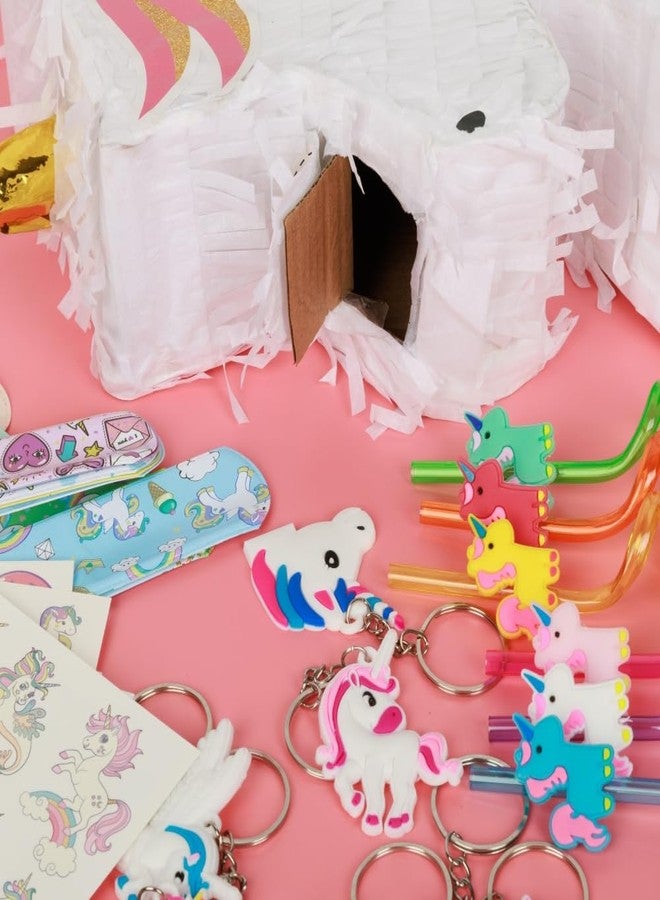 FIGEPO Unicorn Pinata Party Favors for Girl Birthday Party Supplies with Unicorn Pinata Stickers Slap Bracelets Keychains Silicone Bands and Straws (White) - Image 3