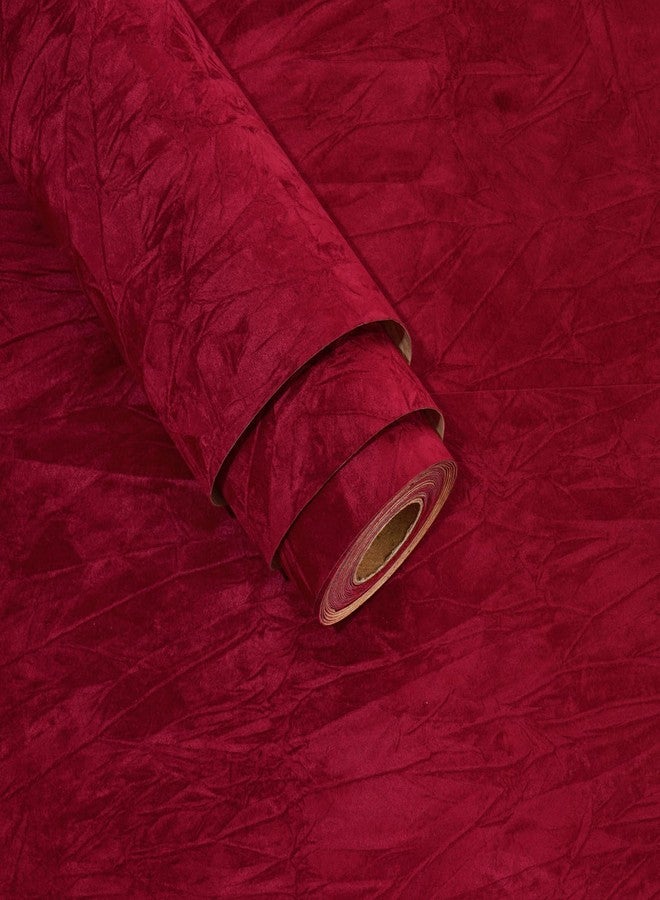 Wallderful Red Crushed Velvet Wallpaper Peel and Stick Soft Red Felt Fabric Self Adhesive Velvet Flocking Fabric Drawer Liner Vintage Wall Paper for Jewelry Box Shelf Liner Bedroom Cabinet DIY Decor - Image 1