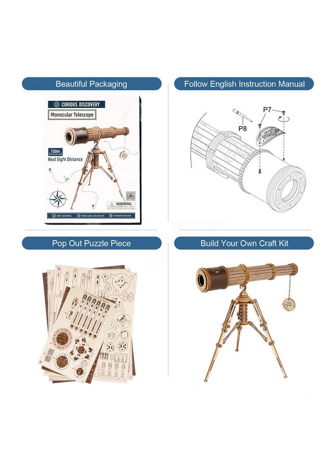 RoWood Rowood Telescope 3D Puzzles for Adults, DIY Wooden Model Building Kit, Christmas Birthday Gift for Kids Teens  - Image 3