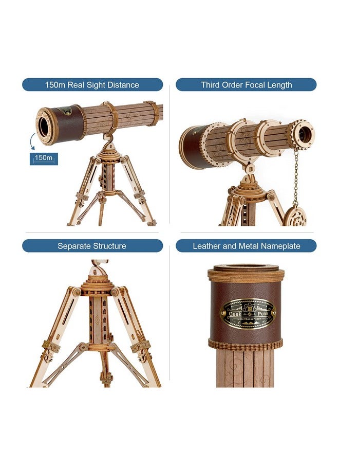 RoWood Rowood Telescope 3D Puzzles for Adults, DIY Wooden Model Building Kit, Christmas Birthday Gift for Kids Teens  - Image 4