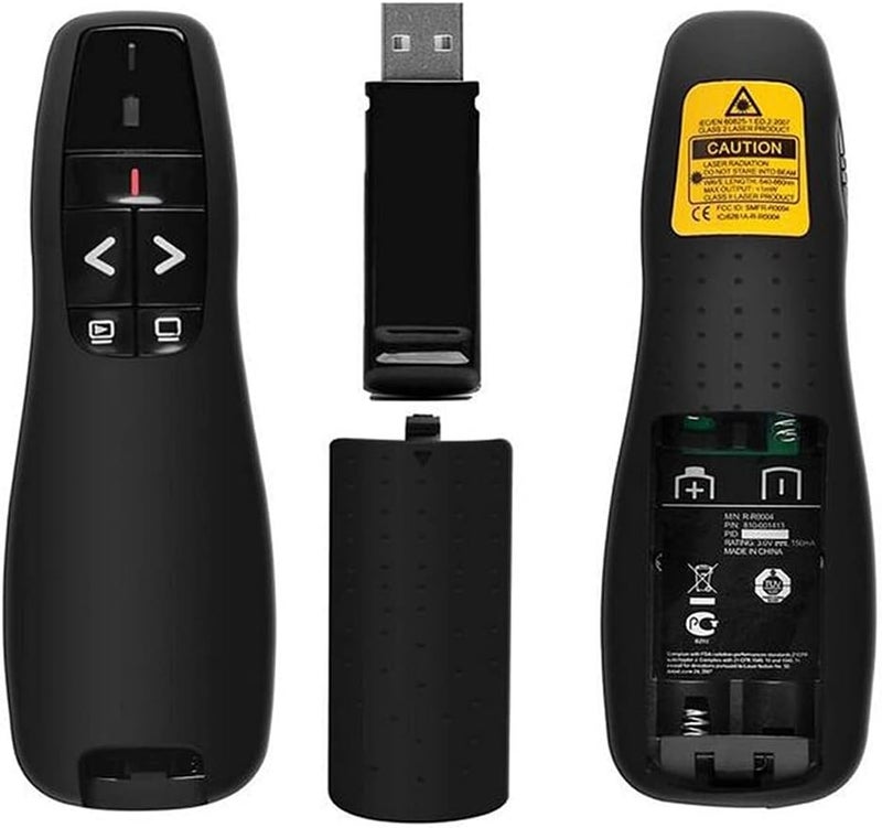 NA 2.4 جيجاهرتز لاسلكي USB قلم تقديم عروض PowerPoint PPT مع مؤشر ونقر ومستقبل مدمج وضوء أحمر وتحكم عن بعد للمعلم والمحاضر والأستاذ والعالم (أسود) - Image 1