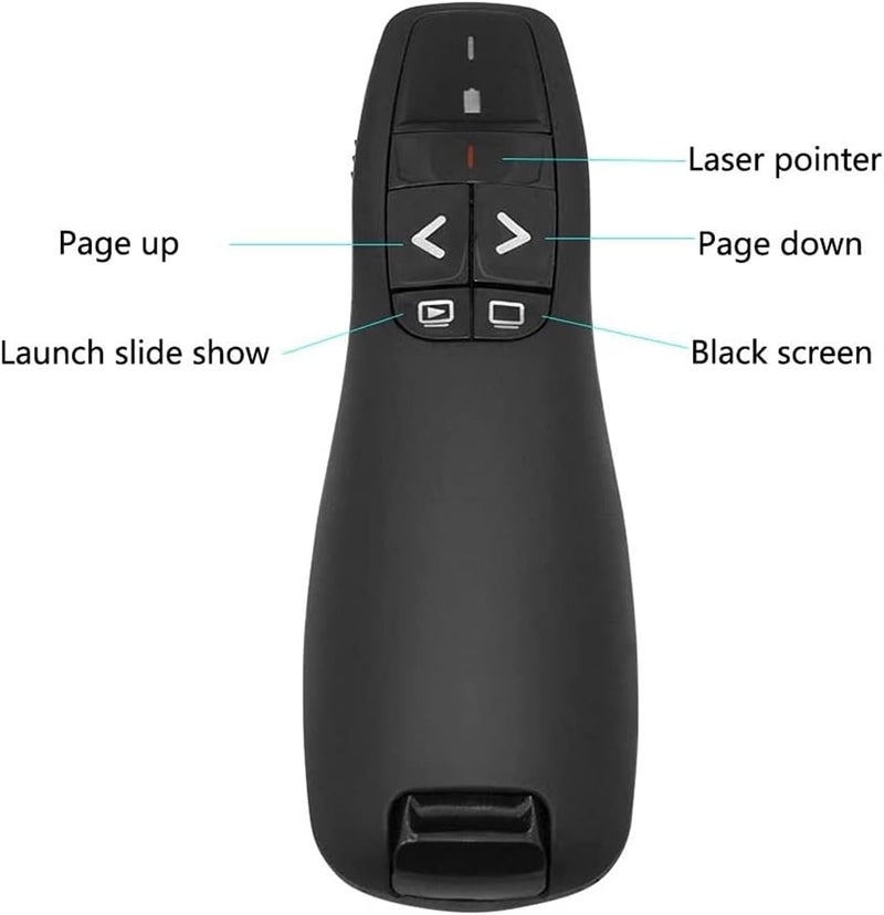 NA 2.4 جيجاهرتز لاسلكي USB قلم تقديم عروض PowerPoint PPT مع مؤشر ونقر ومستقبل مدمج وضوء أحمر وتحكم عن بعد للمعلم والمحاضر والأستاذ والعالم (أسود) - Image 5